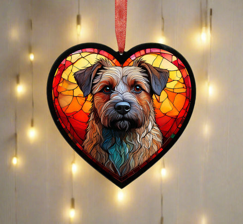 Border Terrier Stained Glass Effect Heart Suncatcher